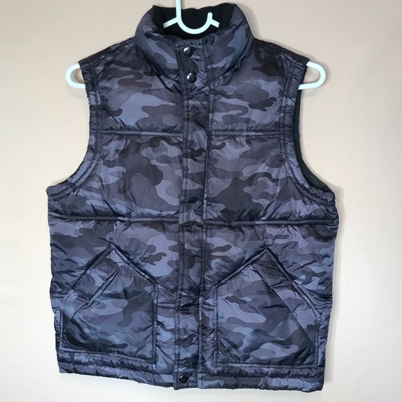 GAP Kids Puffy Vest Grey Cammo/Army Print LG - Picture 1 of 3
